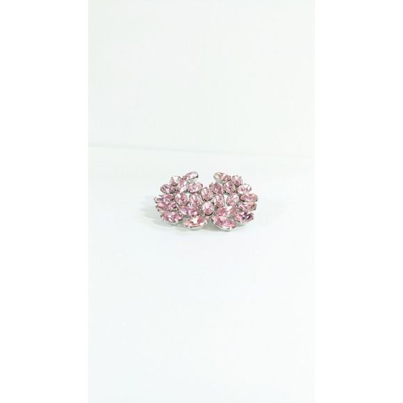 Pink Rhinestone Wreath Crest Brooch Pin signed  B David - Silver Toned - Picture 3 of 11